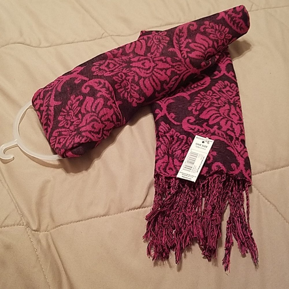 NWT pink and black fringe long wrap/scarf